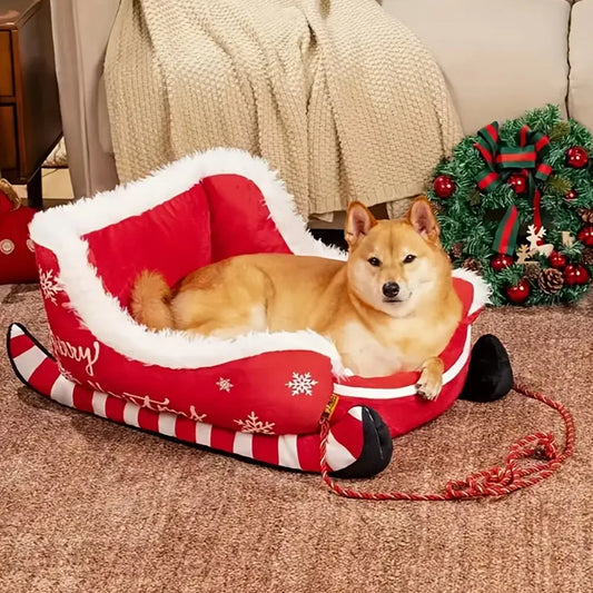 Cozy Christmas Sleigh Pet Bed